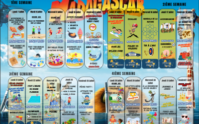 💥 Voici le planning des Minions de la présentation  (6 – 12 ans) pour cette période des vacances du mois de Juillet ! 📅
