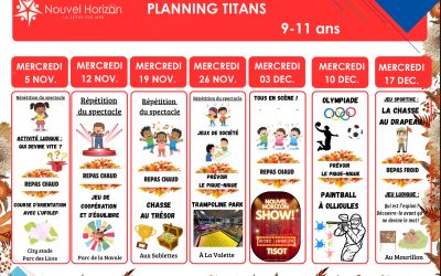 Planning des Titans pour les mercredis de Novembre / Décembre 2025