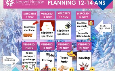 Planning des Pré-Ados (12 – 14 ans) pour tous les mercredis et vendredis de novembre 2025