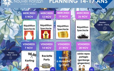 Planning des 14 – 17 ans pour les mercredi et vendredi de novembre 2025