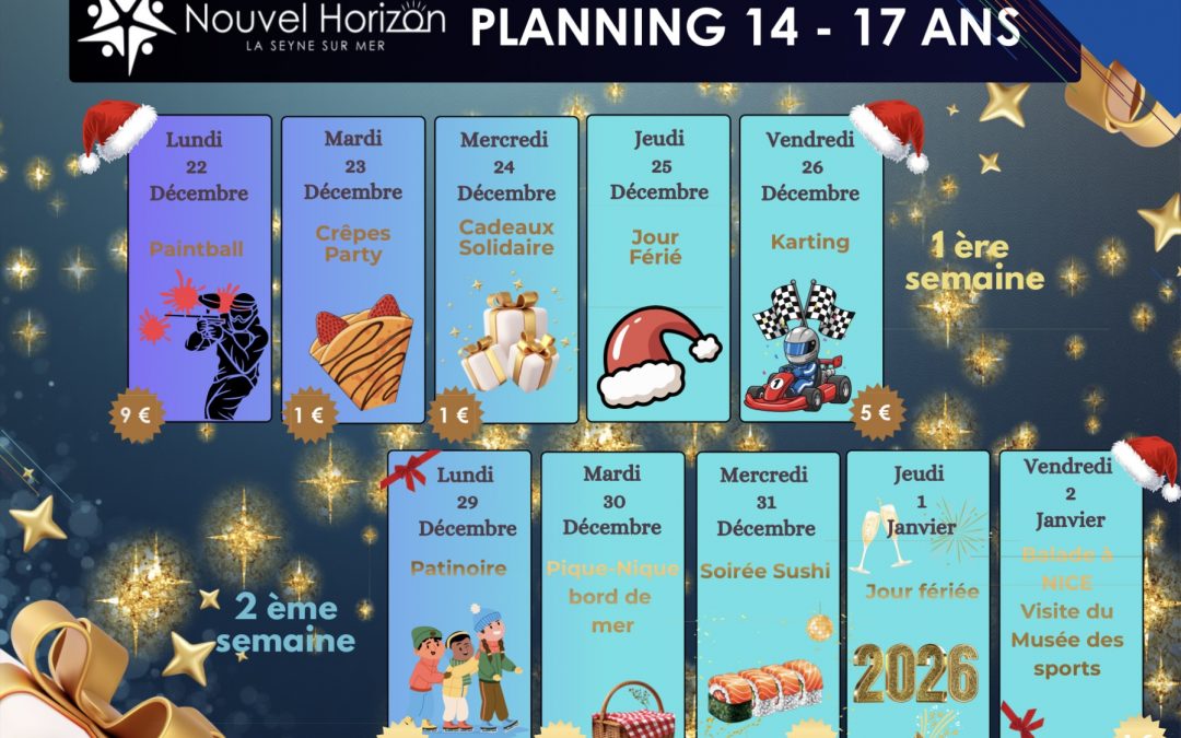 Planning des Vacances de Noël – 14-17 ans 🎄