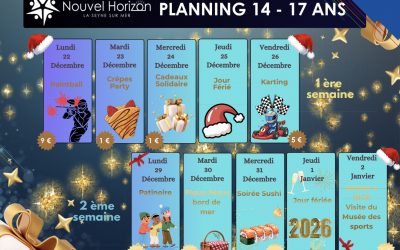Planning des Vacances de Noël – 14-17 ans 🎄