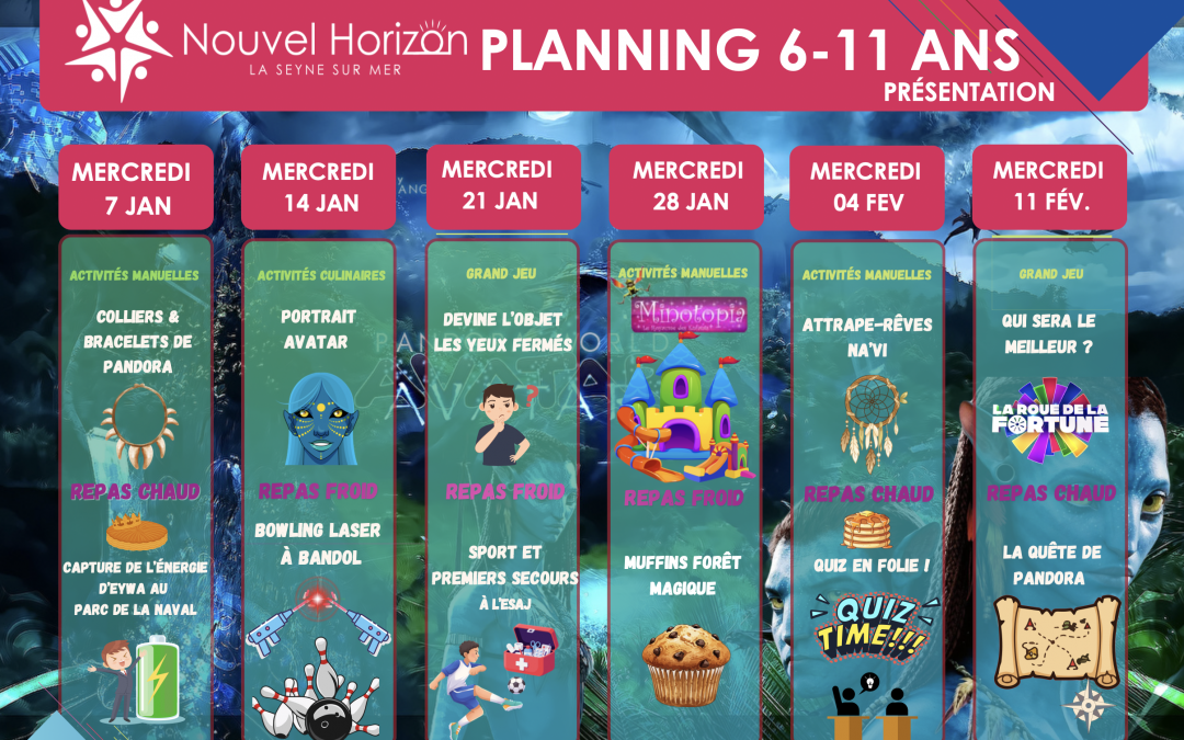 Planning des minions (6-11 ans) pour les mercredis Janvier / Février 2026