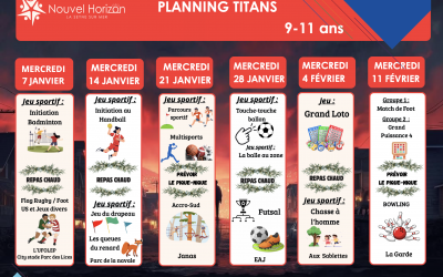 Planning des Titans (9-11 ans) pour les mercredis Janvier / Février 2026