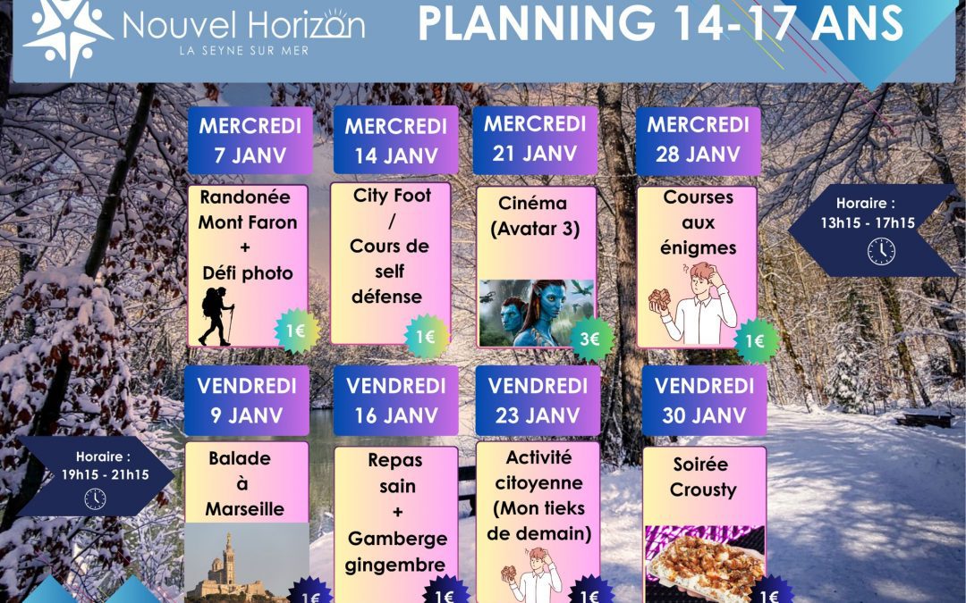 Planning du groupe Pep&rsquo;s (14–17 ans) pour les mercredis Janvier / Février 2026