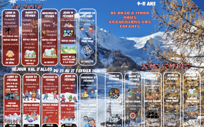 Planning Vacances – Groupe 9 –11 ans