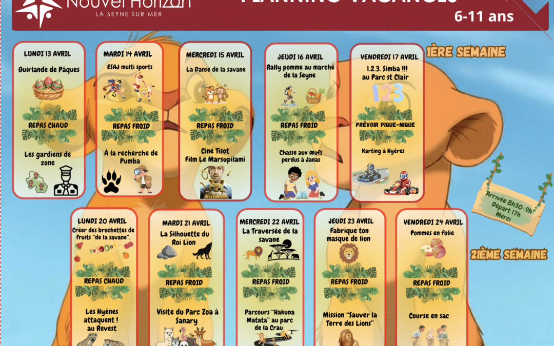 ✨ Planning Vacances Avril 2026 – Groupe 6/11 ans ✨