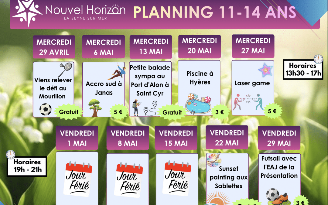 📅 Planning 11-14 ans – Avril / Mai 2026